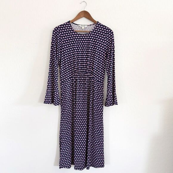 Boden Flute Long Sleeve A-Line Jersey Dress in Sherbert, Crescent Stamp Size 4L - Picture 2 of 13